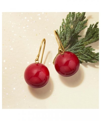 12mm Red Coral Bead Drop Earrings in 14kt Yellow Gold $38.54 Earrings