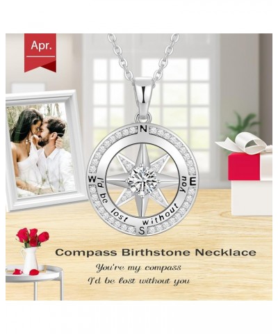 Necklace for Women Wife Compass Birthstone Jewelry Birthday Anniversary Ideas for Her Girlfriend Romantic Love Gift on Christ...