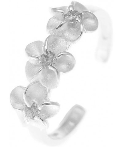 925 sterling silver Hawaiian 3 triple plumeria flower white cz open toe ring $9.24 Others