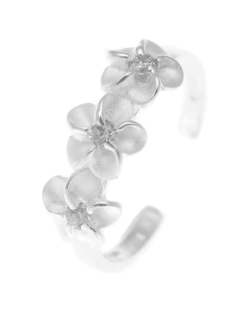 925 sterling silver Hawaiian 3 triple plumeria flower white cz open toe ring $9.24 Others