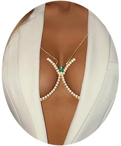 Sexy Rhinestone Chest Bracket Chain Trendy Crystal Green Pendant Chest Bracket Bra Chain Sexy Bikini Bra Body Chain Jewelry f...