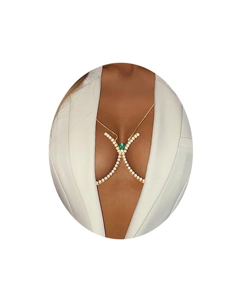 Sexy Rhinestone Chest Bracket Chain Trendy Crystal Green Pendant Chest Bracket Bra Chain Sexy Bikini Bra Body Chain Jewelry f...