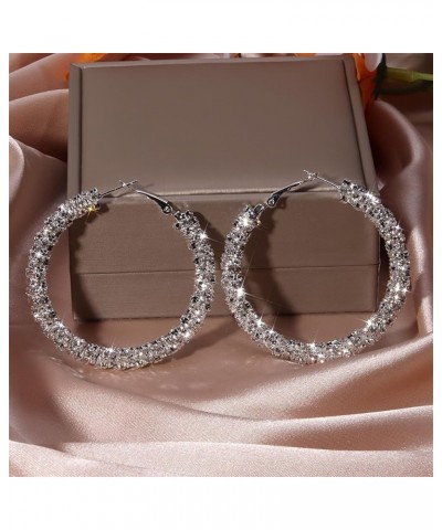 Hoop Earrings for Women 24mm Small Personalized Rhinestone Hoops Statement Accessories Jewelry Gifts for Ladies Girls 1 Pair ...