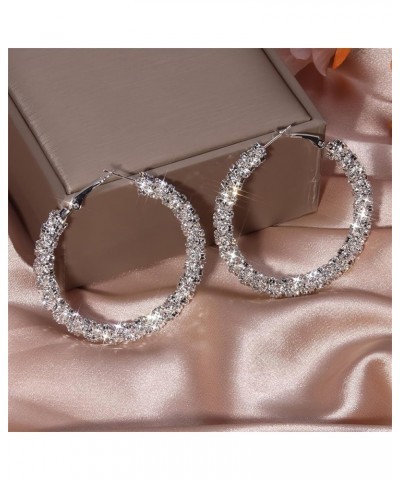 Hoop Earrings for Women 24mm Small Personalized Rhinestone Hoops Statement Accessories Jewelry Gifts for Ladies Girls 1 Pair ...