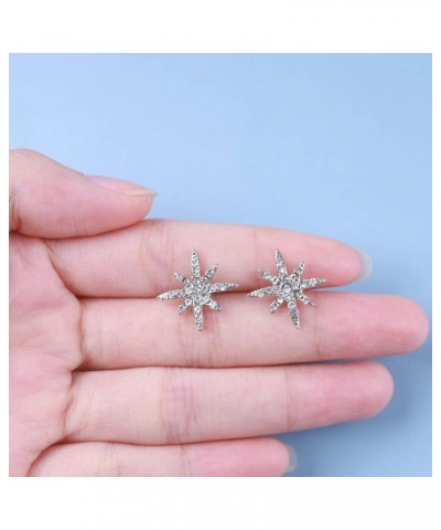 Vintage Rhinestone Northstar Earrings Silver Crystal Star Stud Earrings Crystal North Star Earrings Sparkly Cz Starburst Earr...