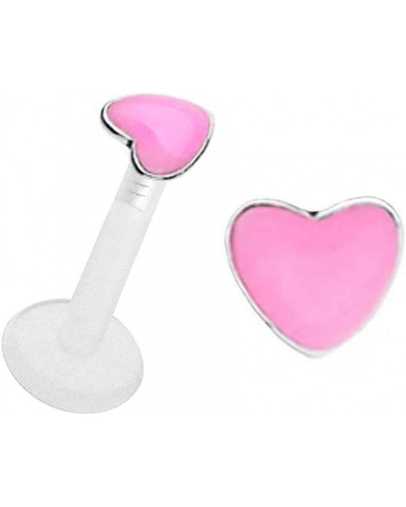 Pink Glow in The Dark Petite Heart Flex Flexible Bioplastic Labret Monroe Lip Tragus Ring 14g $10.33 Body Jewelry