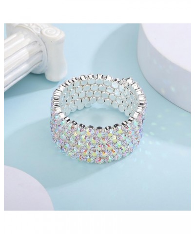 Colorful Iridescent Rhinestone Crystal Bracelets for Women Multi-row Silver Bangles Wrap Stretch Bridal Girls Hand Jewelry fo...