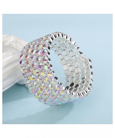 Colorful Iridescent Rhinestone Crystal Bracelets for Women Multi-row Silver Bangles Wrap Stretch Bridal Girls Hand Jewelry fo...