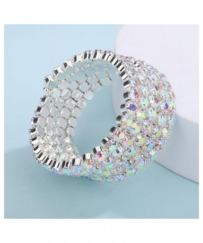 Colorful Iridescent Rhinestone Crystal Bracelets for Women Multi-row Silver Bangles Wrap Stretch Bridal Girls Hand Jewelry fo...