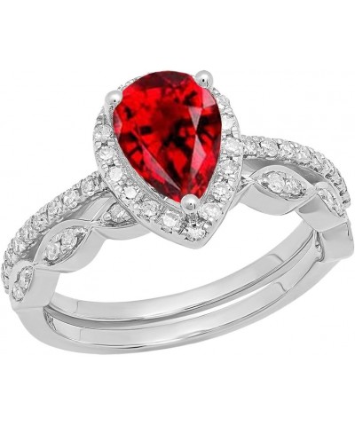 14K 9X6 MM Pear Gemstone & Round Diamond Ladies Engagement Ring With Matching Band Set, White Gold Garnet $541.98 Sets