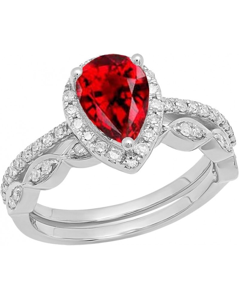 14K 9X6 MM Pear Gemstone & Round Diamond Ladies Engagement Ring With Matching Band Set, White Gold Garnet $541.98 Sets