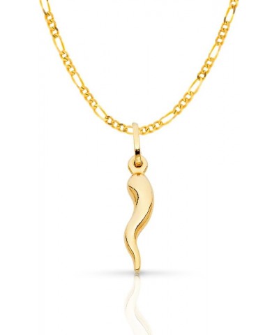 14K Yellow Gold Cornicello Italian Horn Necklace Good Luck Charm Pendant with 1.9mm Figaro 3+1 Chain 22.0 Inches $82.50 Neckl...