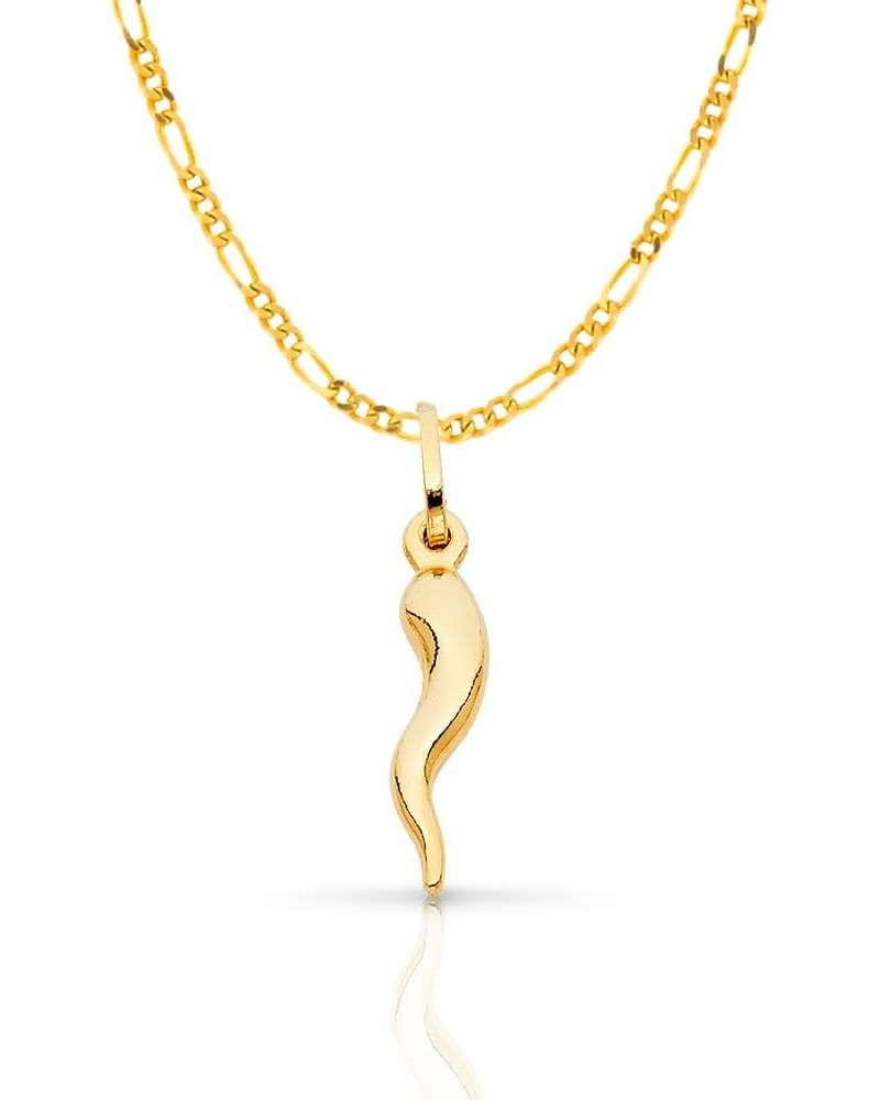 14K Yellow Gold Cornicello Italian Horn Necklace Good Luck Charm Pendant with 1.9mm Figaro 3+1 Chain 22.0 Inches $82.50 Neckl...