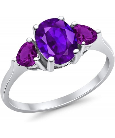 Fashion Promise Ring 3-Stone Oval & Heart Simulated Amethyst CZ 925 Sterling Silver Simulated Amethyst Cubic Zirconia $13.19 ...