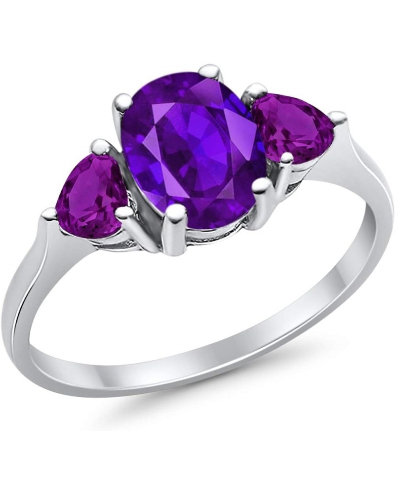 Fashion Promise Ring 3-Stone Oval & Heart Simulated Amethyst CZ 925 Sterling Silver Simulated Amethyst Cubic Zirconia $13.19 ...