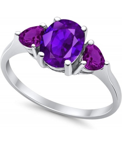 Fashion Promise Ring 3-Stone Oval & Heart Simulated Amethyst CZ 925 Sterling Silver Simulated Amethyst Cubic Zirconia $13.19 ...