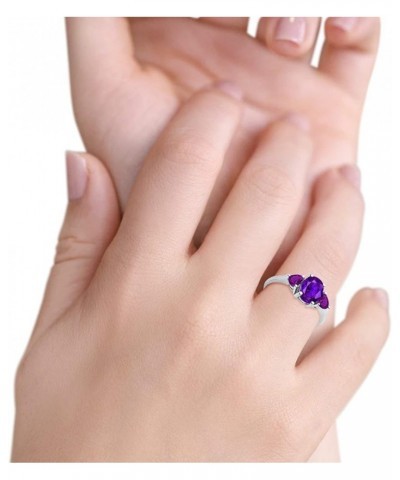 Fashion Promise Ring 3-Stone Oval & Heart Simulated Amethyst CZ 925 Sterling Silver Simulated Amethyst Cubic Zirconia $13.19 ...