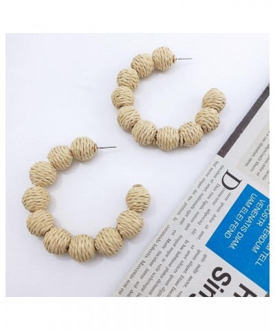 Rattan Earrings Bohemian Handmade Rattan Round Circle Ball Hoop Earrings Retro Woven Straw Wicker Earrings for Women Girls Cr...