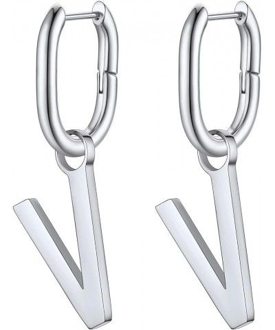 Hypoallergenic Initial Dangle Earrings for Women, Chunky U-shape Huggie Hoops with 26 Letters, Stainless Steel in Silver/Gold...