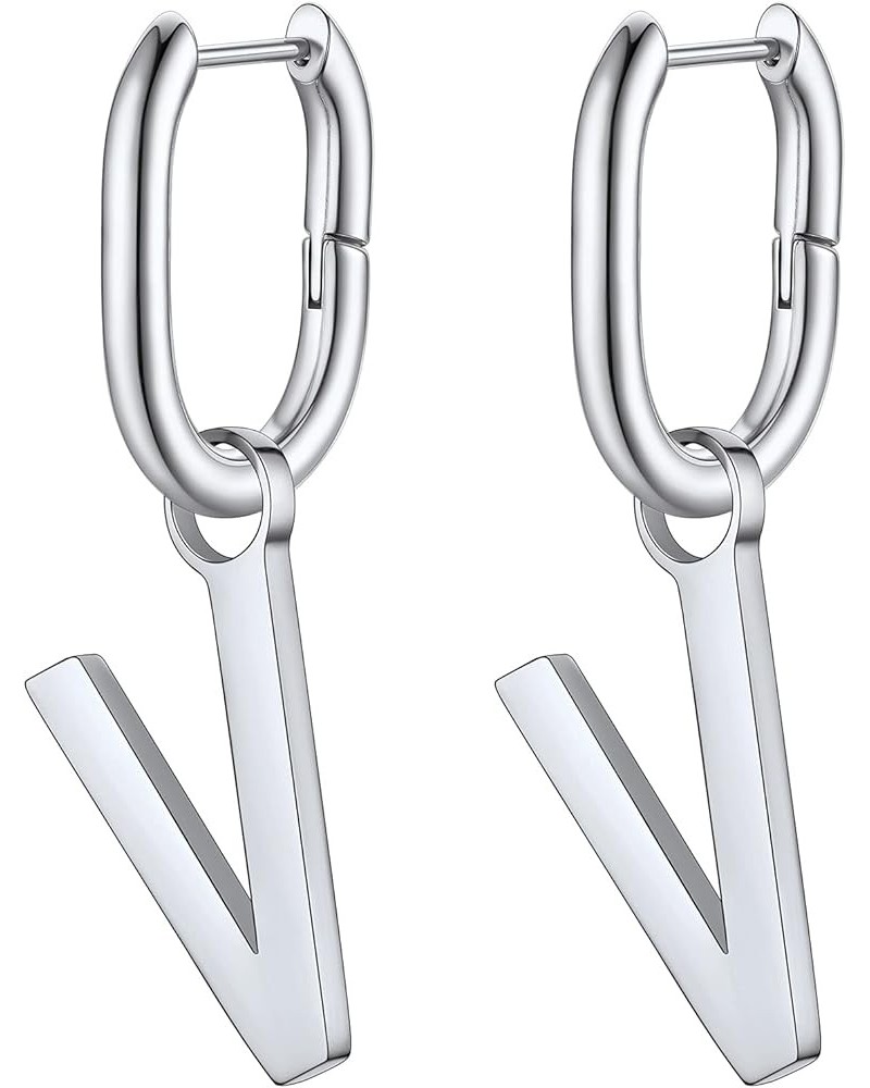 Hypoallergenic Initial Dangle Earrings for Women, Chunky U-shape Huggie Hoops with 26 Letters, Stainless Steel in Silver/Gold...