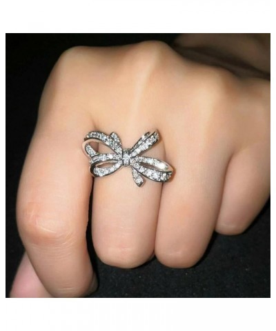 Fashion Women's Full Diamond Bow Ring Engagement Ring Jewelry Gifts Skinny Rings for Women (Silver, 9) Silver 10 $9.88 Rings