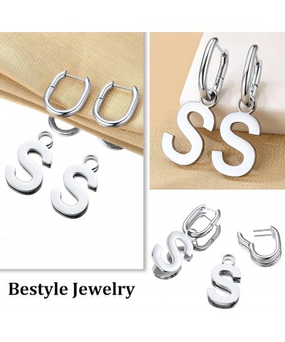 Hypoallergenic Initial Dangle Earrings for Women, Chunky U-shape Huggie Hoops with 26 Letters, Stainless Steel in Silver/Gold...