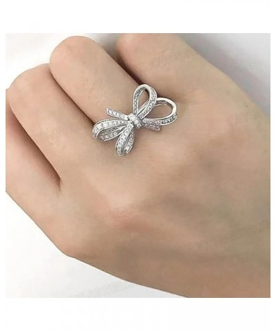 Fashion Women's Full Diamond Bow Ring Engagement Ring Jewelry Gifts Skinny Rings for Women (Silver, 9) Silver 10 $9.88 Rings