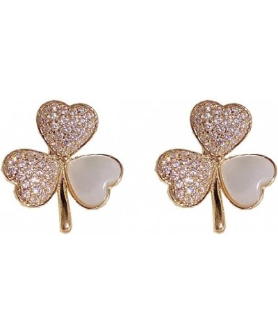 Shamrock St. Patrick's Day Mother of Pearl Cubic Zirconia Flower Stud Earrings 925 Sterling Silver Post 14K Gold Plated Irish...