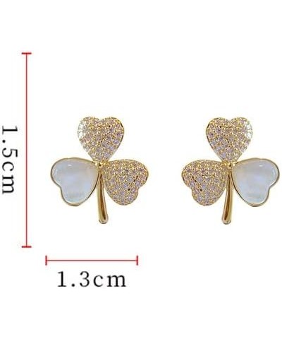 Shamrock St. Patrick's Day Mother of Pearl Cubic Zirconia Flower Stud Earrings 925 Sterling Silver Post 14K Gold Plated Irish...