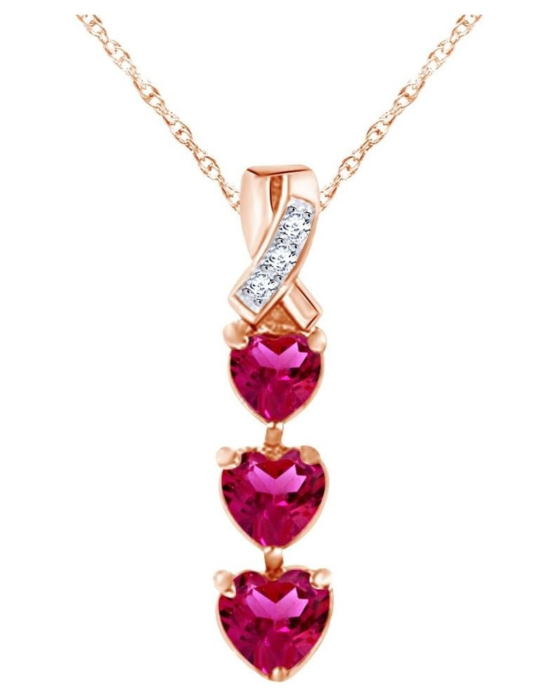 Heart & Round Shape Simulated Birthstone Three Stone Ribbon Journey Pendant Necklace Jewelry For Women In 14k Gold Over Sterl...