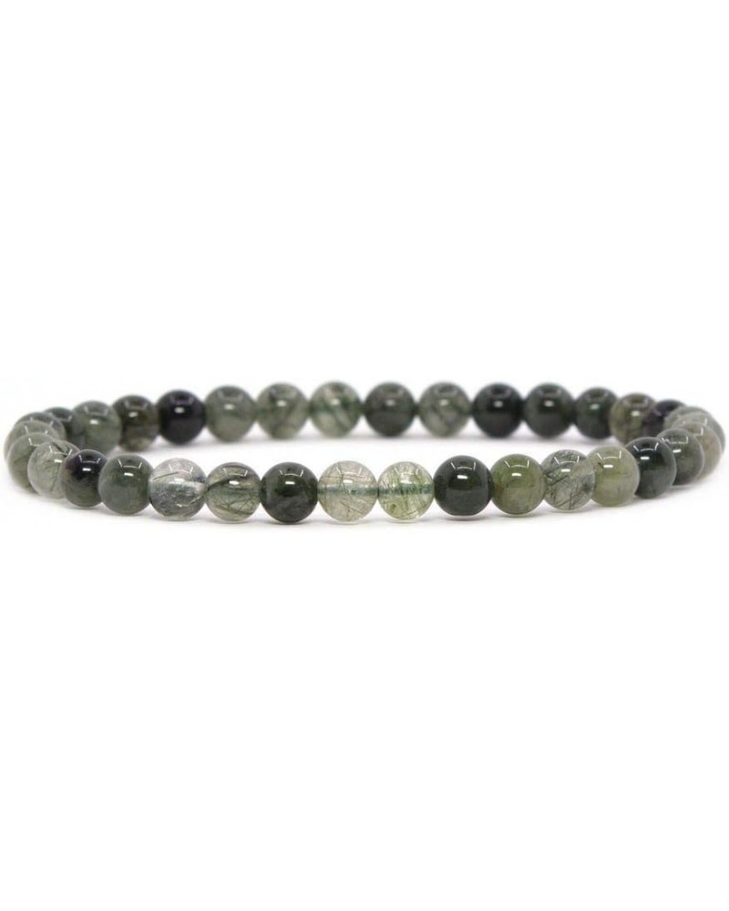 Gem Semi Precious Gemstone 6mm Round Beads Stretch Bracelet 6.5 Inch Unisex Green Rutilated Quartz $12.97 Bracelets