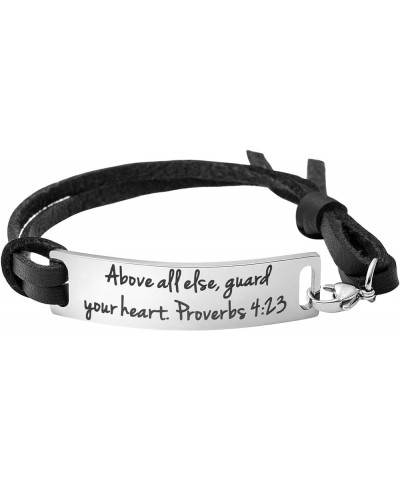 Inspirational Leather Bracelet for Women Christian Engraved Bibler Verse Silver Jewelry Above all else guard your heart $9.85...