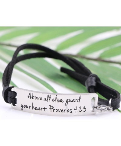 Inspirational Leather Bracelet for Women Christian Engraved Bibler Verse Silver Jewelry Above all else guard your heart $9.85...