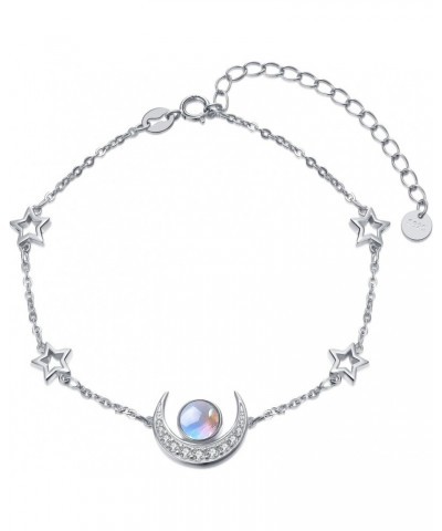 Moon and Star Bracelet 925 Sterling Silver Rainbow Round Moonstone Bracelet for Women Moon Bracelet Moon Jewelry for Girls $1...