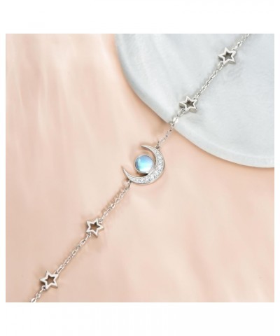 Moon and Star Bracelet 925 Sterling Silver Rainbow Round Moonstone Bracelet for Women Moon Bracelet Moon Jewelry for Girls $1...