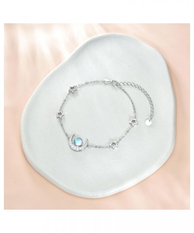 Moon and Star Bracelet 925 Sterling Silver Rainbow Round Moonstone Bracelet for Women Moon Bracelet Moon Jewelry for Girls $1...