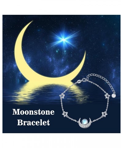 Moon and Star Bracelet 925 Sterling Silver Rainbow Round Moonstone Bracelet for Women Moon Bracelet Moon Jewelry for Girls $1...