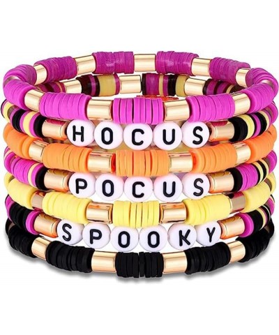 Happy Halloween Heishi Beaded Stackable Stretch Bracelets Set Boho Spooky Spider Hocus Pocus Polymer Clay for Woman Girls Cha...