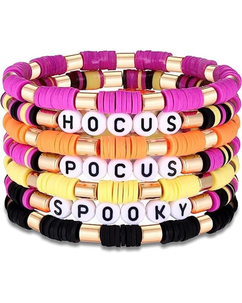 Happy Halloween Heishi Beaded Stackable Stretch Bracelets Set Boho Spooky Spider Hocus Pocus Polymer Clay for Woman Girls Cha...