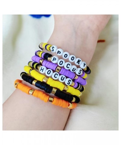 Happy Halloween Heishi Beaded Stackable Stretch Bracelets Set Boho Spooky Spider Hocus Pocus Polymer Clay for Woman Girls Cha...