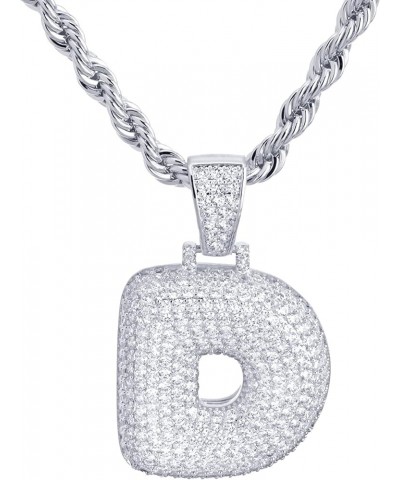 24" Chain A - Z Initial Bubble Letter Silver Plated Iced CZ Pendant 24" Real Feel Rope Chain Necklace D $9.61 Necklaces