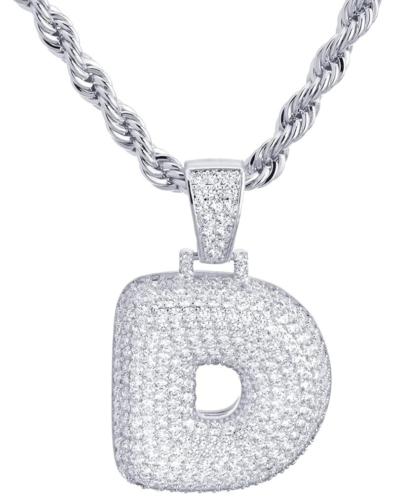 24" Chain A - Z Initial Bubble Letter Silver Plated Iced CZ Pendant 24" Real Feel Rope Chain Necklace D $9.61 Necklaces