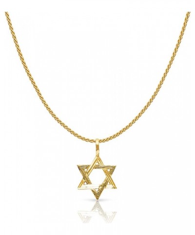 14K Yellow Gold Star of David Charm Pendant with 0.9mm Wheat Chain Necklace 22.0 Inches $63.55 Necklaces