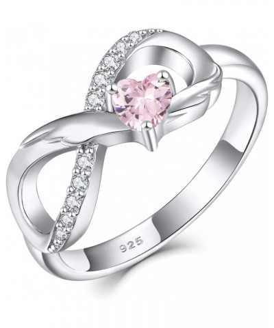 Infinity Promise Ring 925 Sterling Silver Angel Wings Heart Ring for Women Size 5-10 10-Pink Tourmaline-Oct $27.50 Rings