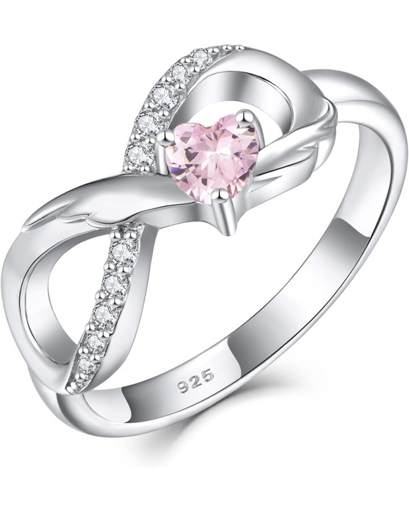 Infinity Promise Ring 925 Sterling Silver Angel Wings Heart Ring for Women Size 5-10 10-Pink Tourmaline-Oct $27.50 Rings