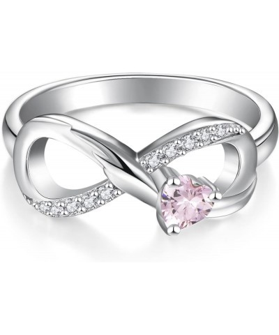 Infinity Promise Ring 925 Sterling Silver Angel Wings Heart Ring for Women Size 5-10 10-Pink Tourmaline-Oct $27.50 Rings