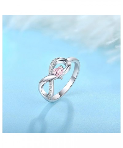 Infinity Promise Ring 925 Sterling Silver Angel Wings Heart Ring for Women Size 5-10 10-Pink Tourmaline-Oct $27.50 Rings