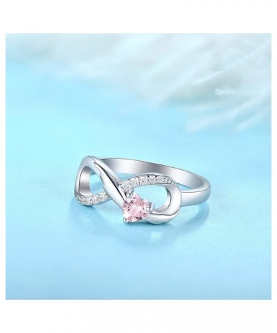 Infinity Promise Ring 925 Sterling Silver Angel Wings Heart Ring for Women Size 5-10 10-Pink Tourmaline-Oct $27.50 Rings