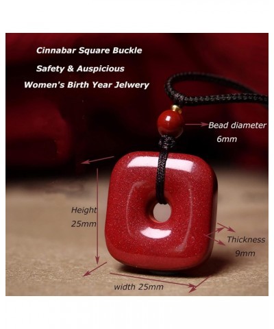 Cinnabar Square PinAn Buckle Mascot Women's Men's Birth Year Necklace Attract Good Luck Wealth Jewelry Gift $11.50 Necklaces