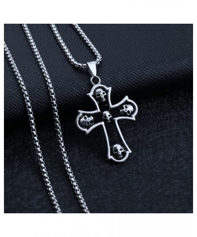 Men's Punk Necklace Pendant for Men Boys with 23.6'' Stainless Steel Box Chain cross $5.19 Necklaces